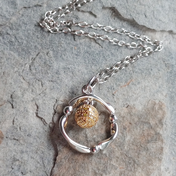 Silver Necklace with Gold Ball - Picture 8 of 9